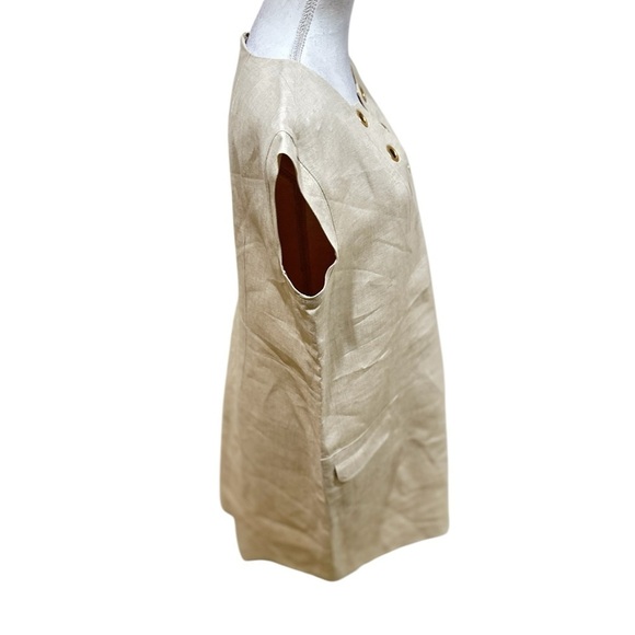 J crew metallic gold linen Dress grommet detail split neck front pockets size 16 - Picture 8 of 10